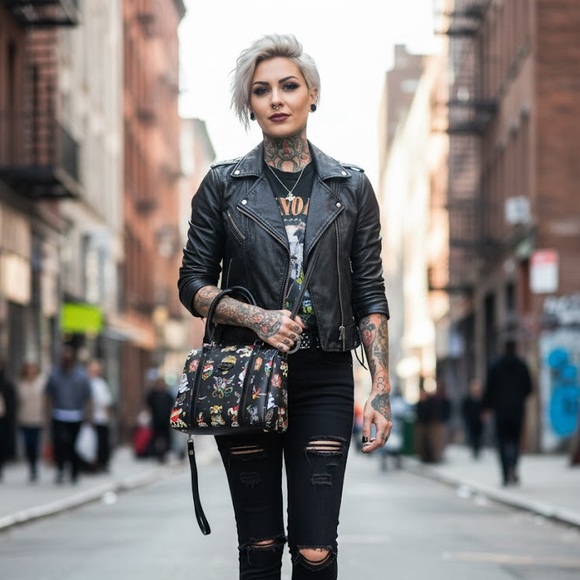 Ed Hardy Black Multicolor Tattoo Satchel with Bag Charm - Picture 3 of 9